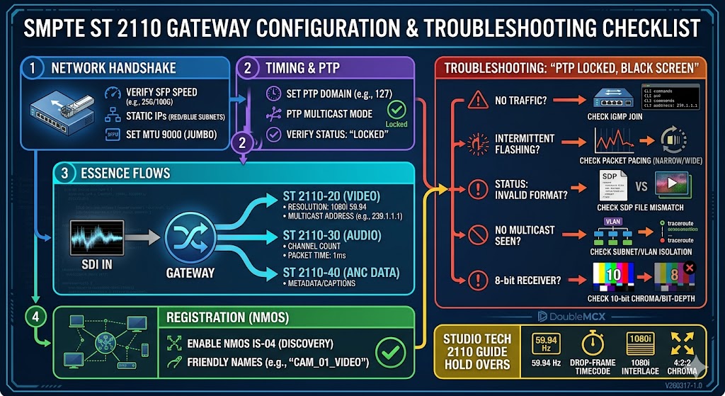 SMPTE 2110 Gateway Configuration and Troubleshooting Diagram